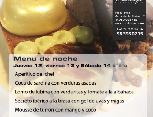 Menú de noches jueves 12, viernes 13 y sábado 14