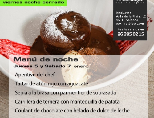 Menú de noches jueves 5 y sábado 7