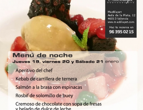Menú de noches jueves 19, viernes 20 y sábado 21