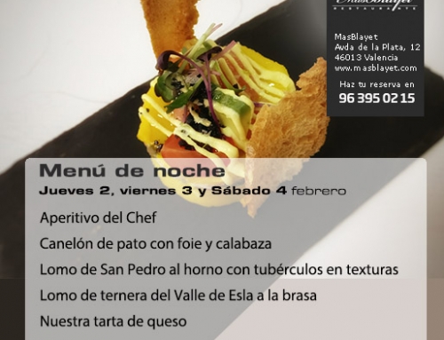 Menú de noches jueves 2, viernes 3 y sábado 4 febrero